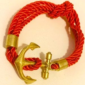EUC Gold Anchor Knot Nautical Red Cord Bracelet